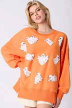Load image into Gallery viewer, Orange Embroidered Sequin Ghost All Over Sweatshirt
