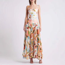 Load image into Gallery viewer, Stylish Abstract Print Open Back Pleated Maxi Dress
