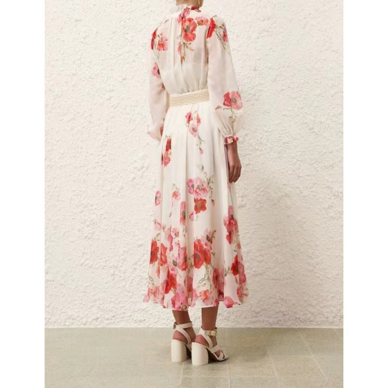 Floral Long Sleeves Midi Two Piece Dress
