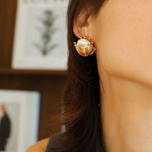 Load image into Gallery viewer, Pearl Gold Wire-Cage Stud Earrings
