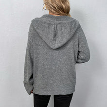 Load image into Gallery viewer, Plain Long Sleeves Drawstring Hoodied Knitted Cardigan
