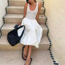 Load image into Gallery viewer, White Casual Patchwork U Neck Sleeveless Midi Dress

