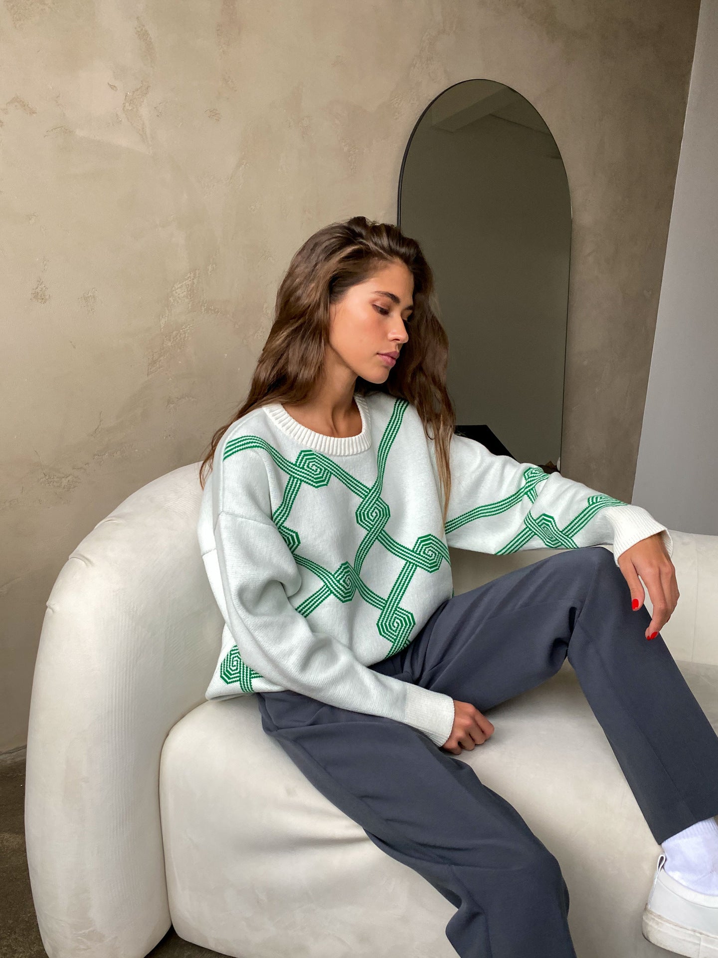 Jacquard Long Warm Sweater Vintage Pullover