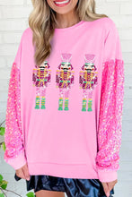Load image into Gallery viewer, Pink Christmas Nutcracker Sequin Sleeve Sweatshirt
