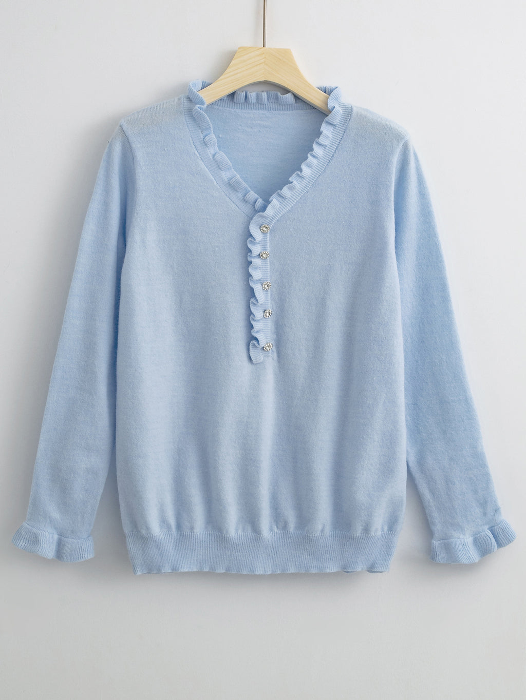 Long Sleeves Ruffled V-neck Sweater