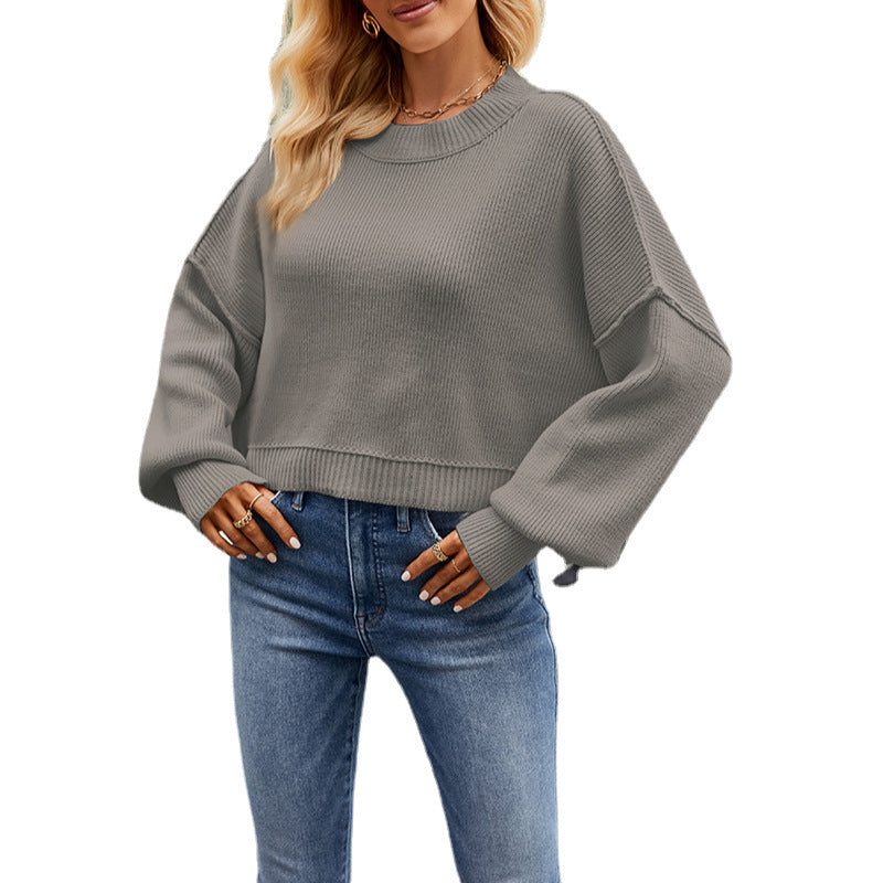 Round Neck Dropped Shoulder Sweater