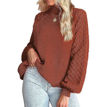 Load image into Gallery viewer, Trendy Chunky Warm Turtleneck Cable Knit Lantern Sleeve Pullover Sweater
