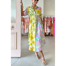 Load image into Gallery viewer, Color Block Floral Print Buttons Down Midi Dress
