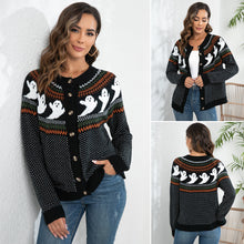 Load image into Gallery viewer, Halloween Ghost Retro Polka Dot Long-sleeved Knitted Cardigan Sweater
