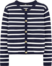 Load image into Gallery viewer, Casual Stripe Buttons Round Neck Cardigan
