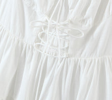 Load image into Gallery viewer, White Capped Sleeves Tied Front Tiered Cotton Mini Sun Dress
