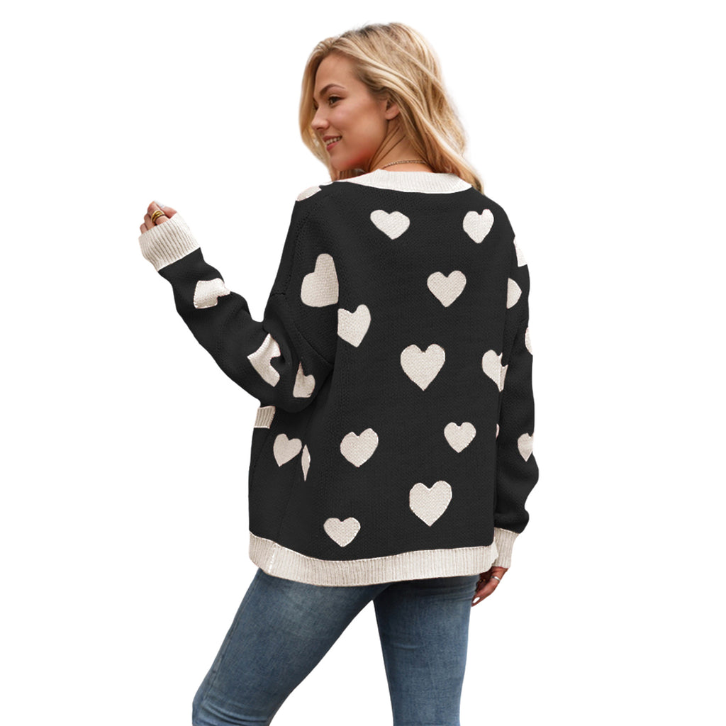 Heart Button Up Dropped Shoulder Long Sleeve Cardigan