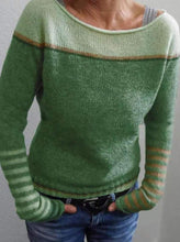 Load image into Gallery viewer, Color Block Striped Boat Neck Long Sleeve Sweater

