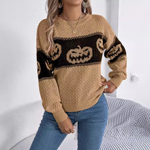 Load image into Gallery viewer, Pumpkin Round Neck Long Sleeve Sweater
