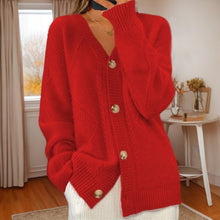 Load image into Gallery viewer, Button-Down Jacquard Long-Sleeved V-Neck Knitted Cardigan
