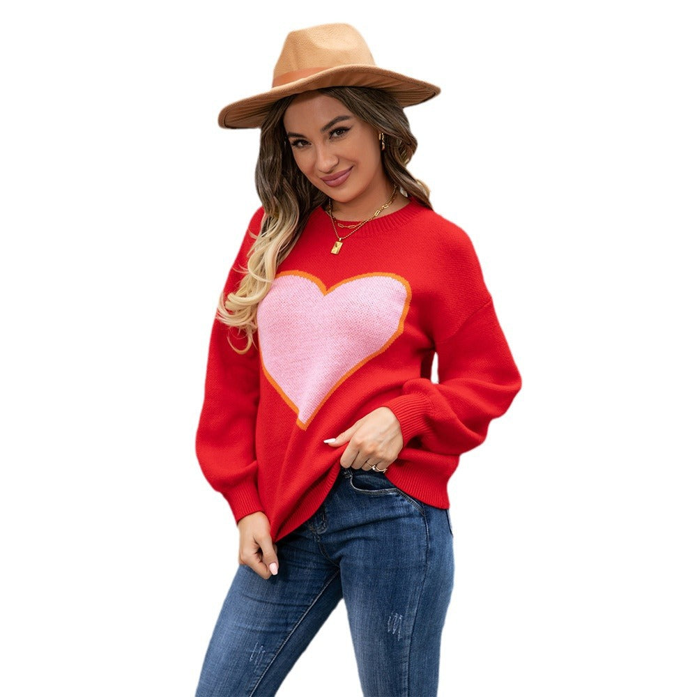 Heart Graphic Round Neck Sweater