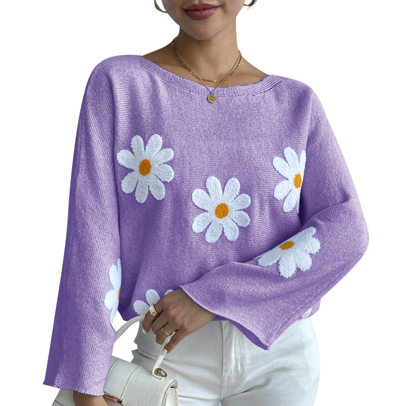 Embroidered Floral Knit Pullover Sweater