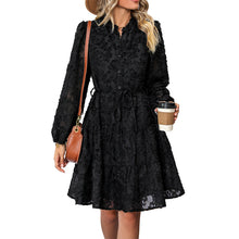 Load image into Gallery viewer, Standing Neck Long Sleeve Lace Jacquard Midi Dress
