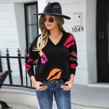 Load image into Gallery viewer, Lip V-Neck Drop Shoulder Sweater

