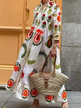 Load image into Gallery viewer, Botanical Print Lapel Ruffled Resort Maxi Dress
