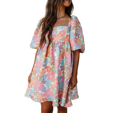 Load image into Gallery viewer, Floral Square Neck Short Puff Sleeve Babydoll Dress
