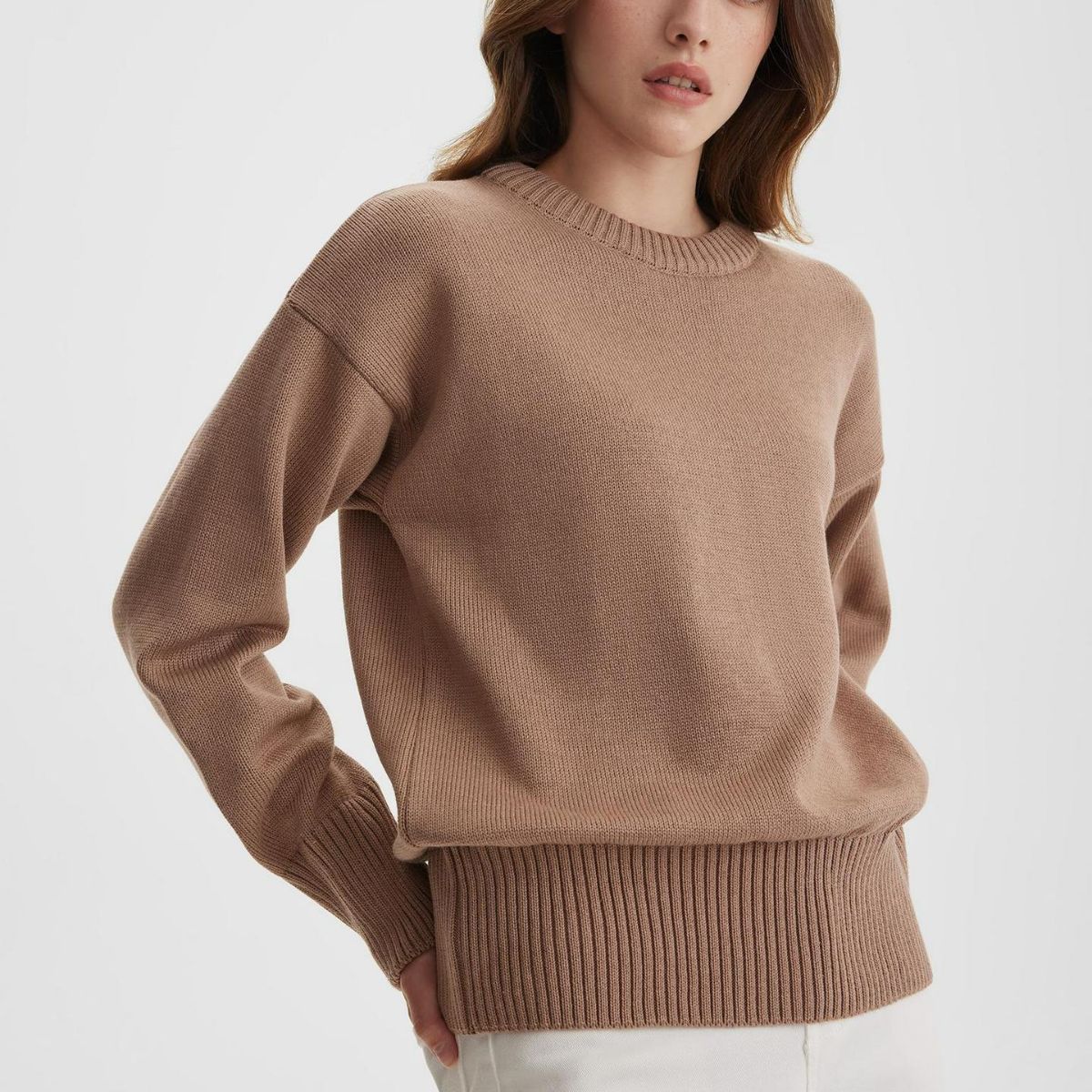 Crew Neck Ribbed Knit Pullover Sweater