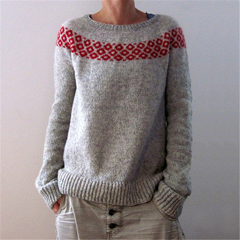 Classic Icelandic Knit Jacquard Crew Neck Sweater