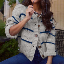 Load image into Gallery viewer, Grey Stripped Button Down Cardigan
