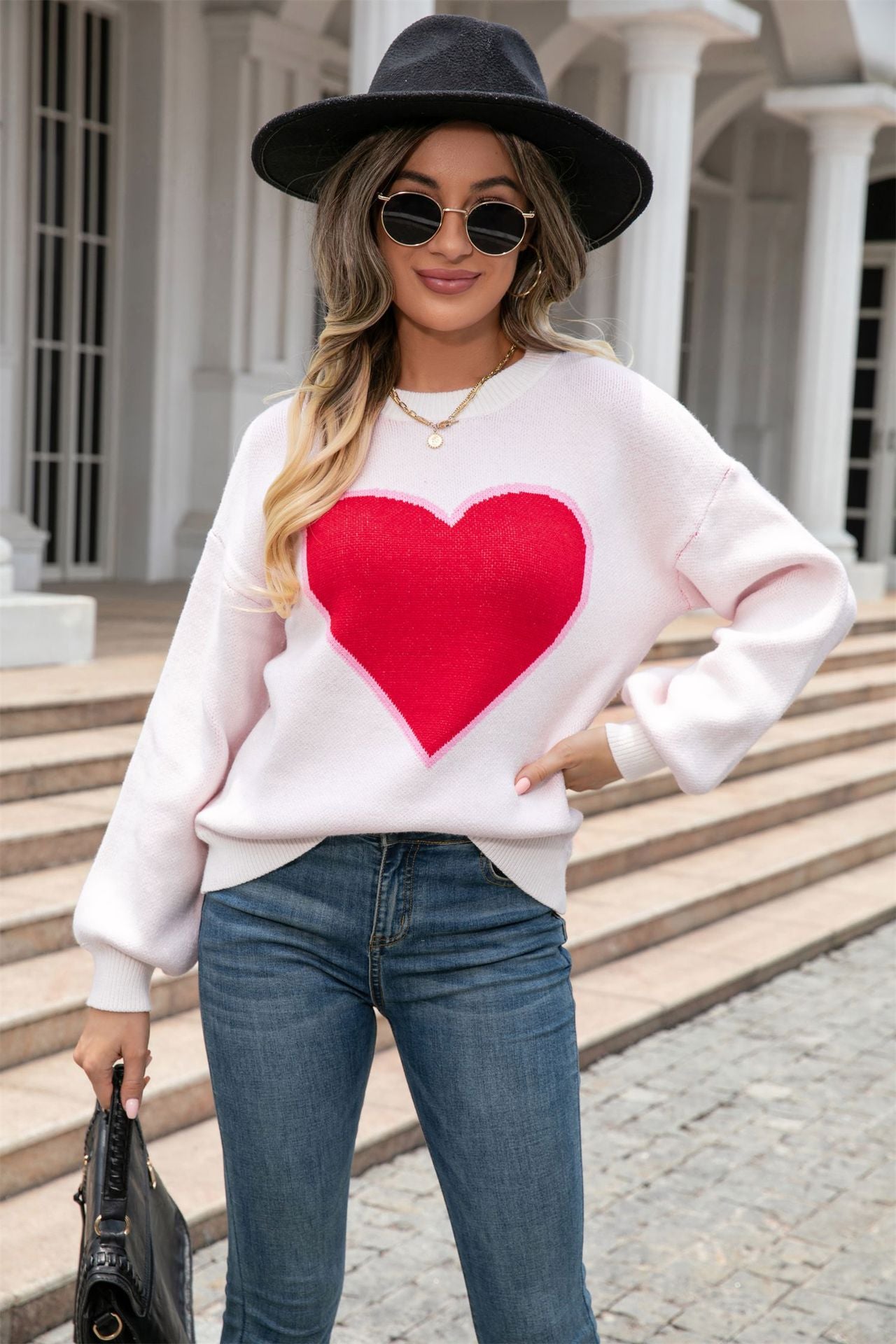 Heart Graphic Round Neck Sweater