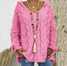 Load image into Gallery viewer, Baggy Casual Knitwear Tops Hooded Jumper Long Sleeve V Neck Loose Sweater
