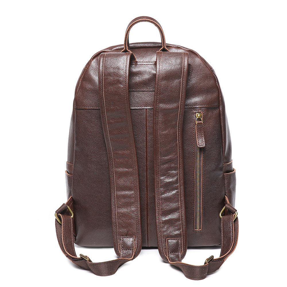 Top Grain Zipper Leather School Backpack Rucksack