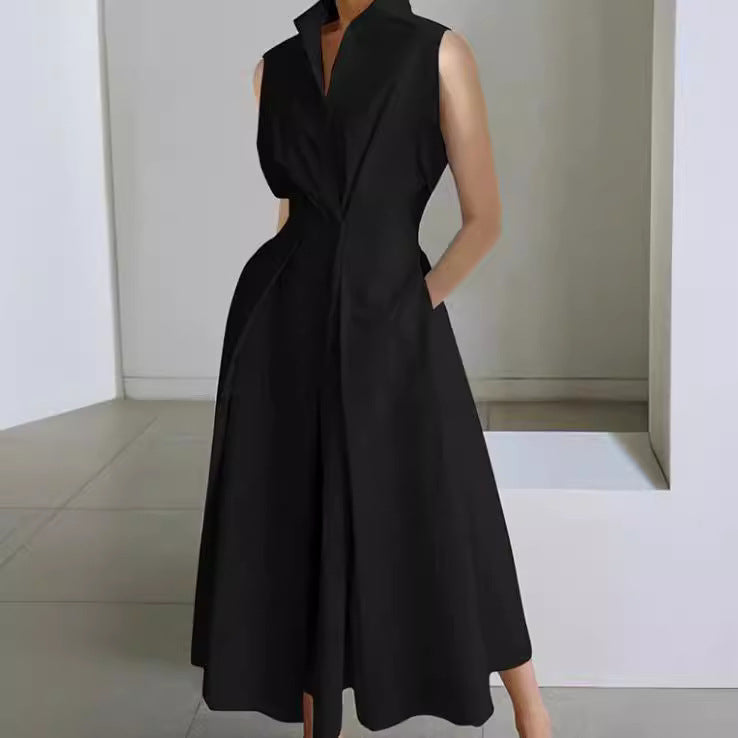 Casual V Neck Shirt Pockets Dress