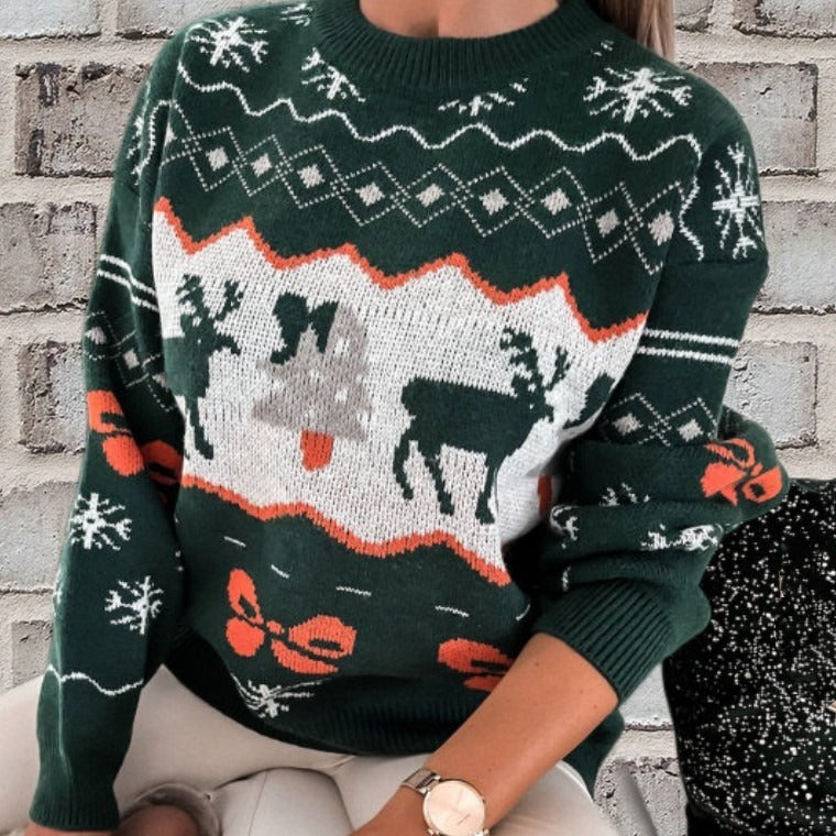 Long Sleeved Round Neck Snowflake Printed Ugly Christmas Sweater