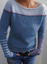 Load image into Gallery viewer, Color Block Striped Boat Neck Long Sleeve Sweater
