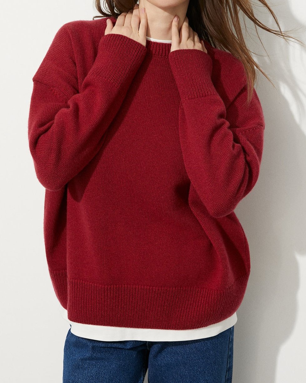 Crew Neck Loose Autumn And Winter Solid Color Knitted Sweater