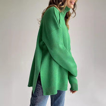 Load image into Gallery viewer, Oversize Turtleneck Long Sleeve Slit Trim Pullover Sweater

