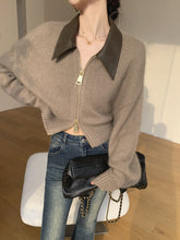 Load image into Gallery viewer, Collar Zipper Long Sleeve Knit Cardigan
