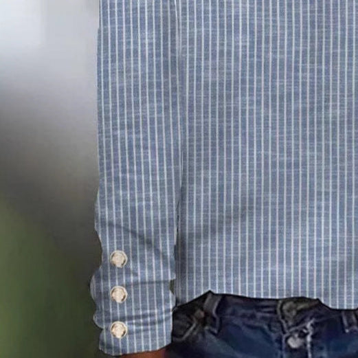 Blue Stripped Buttons Long Sleeves Blouse