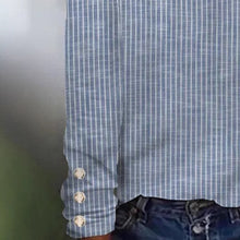 Load image into Gallery viewer, Blue Stripped Buttons Long Sleeves Blouse

