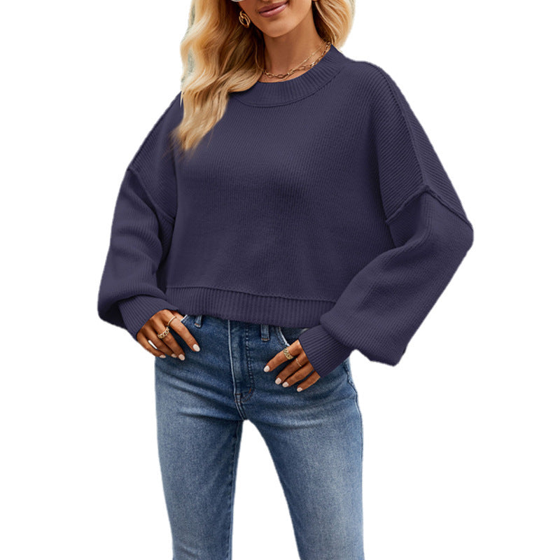 Round Neck Dropped Shoulder Sweater