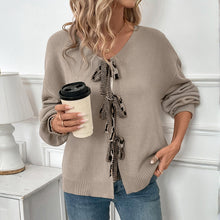 Load image into Gallery viewer, Gray Bowknot Front Leopard Heart Back Knit Cardigan
