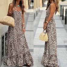 Load image into Gallery viewer, Leopard Print Halter Neck Backless Sexy Maxi Dress
