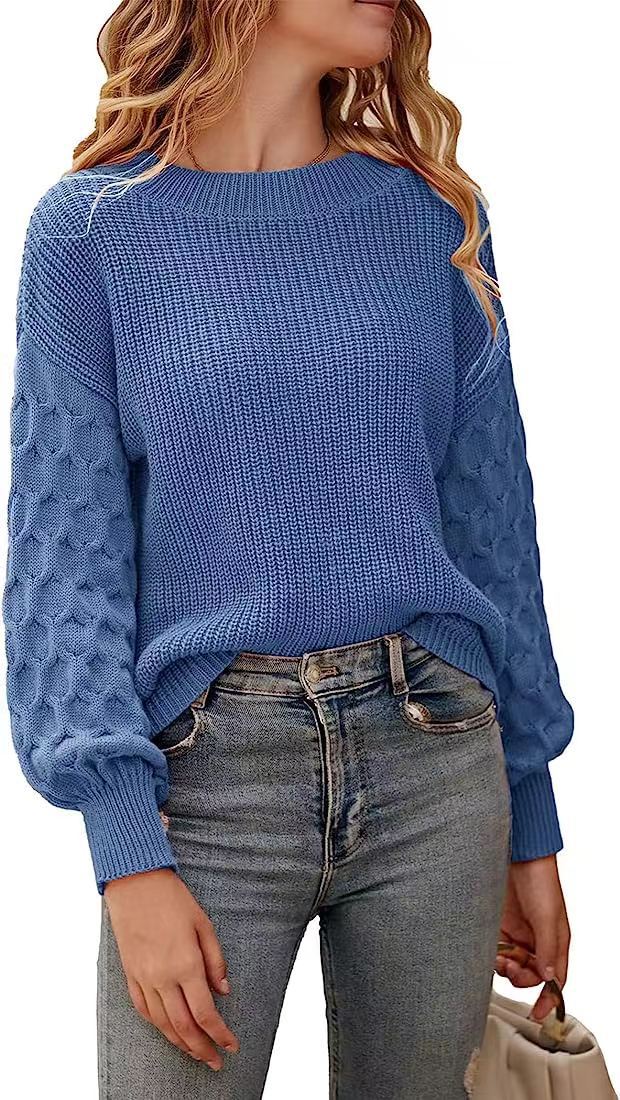 Drop Shoulder Crewneck Loose Chunky Knit Pullover Sweater