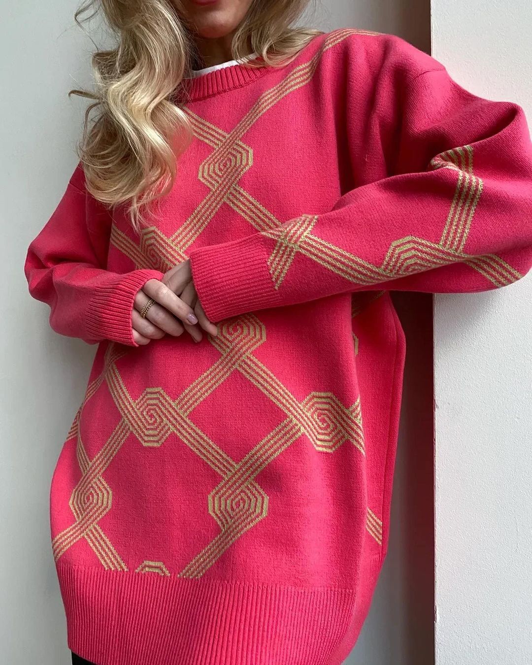 Jacquard Long Warm Sweater Vintage Pullover