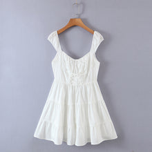 Load image into Gallery viewer, White Capped Sleeves Tied Front Tiered Cotton Mini Sun Dress
