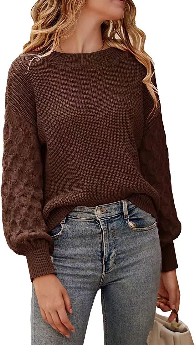 Drop Shoulder Crewneck Loose Chunky Knit Pullover Sweater