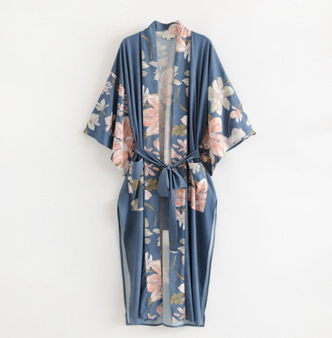 Boho Peacok Floral Print Kimono Robe Cover Up