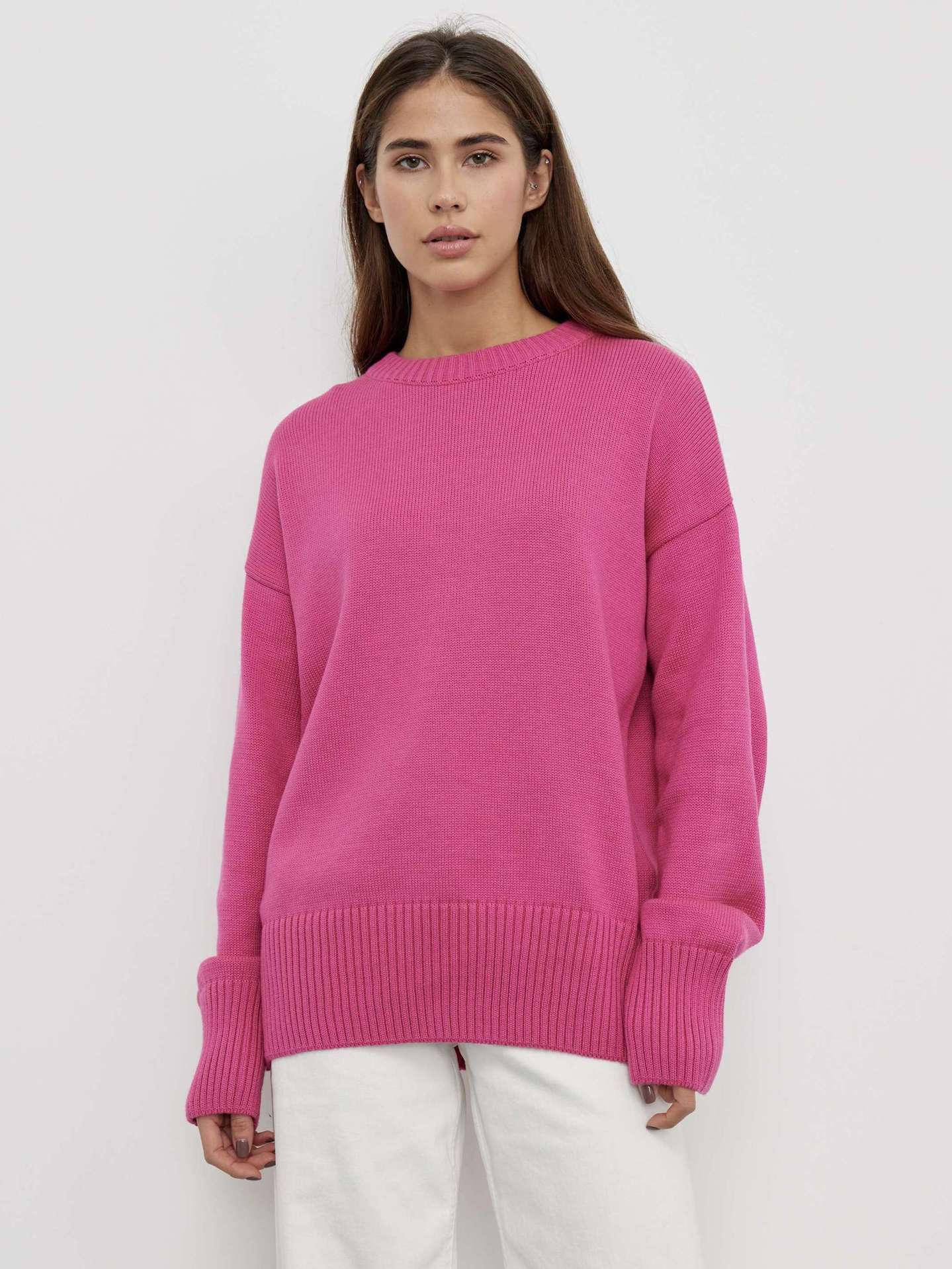 Crew Neck Ribbed Knit Pullover Sweater
