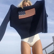 Load image into Gallery viewer, Loose Long Sleeves Round Neck Flag Emboridery Sweater

