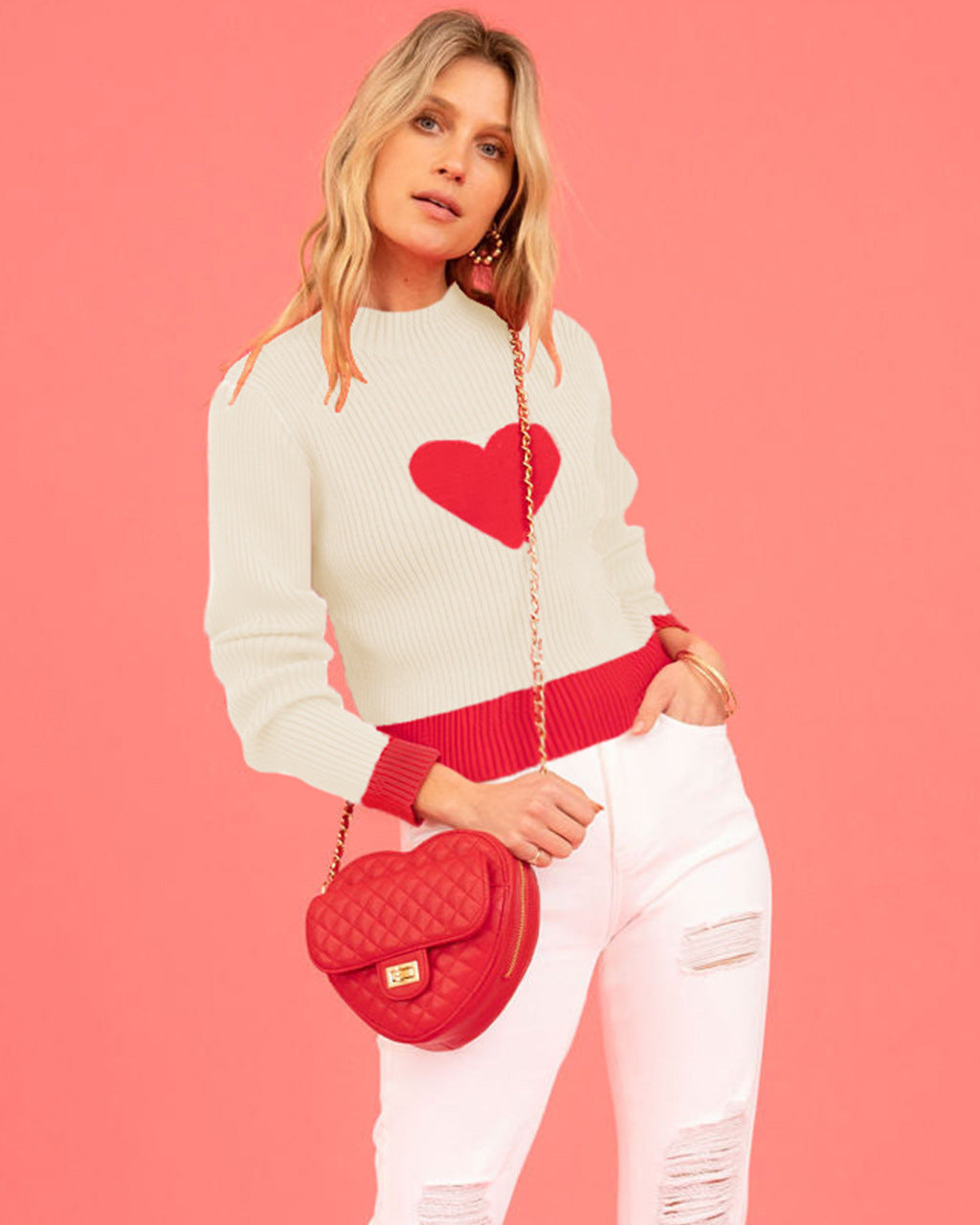 Women’s Valentine Love Turtleneck Pullover Sweater